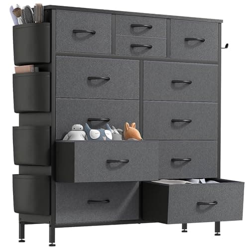 Lulive Tall Dresser Chest with 12 Drawers & Hooks (Black)