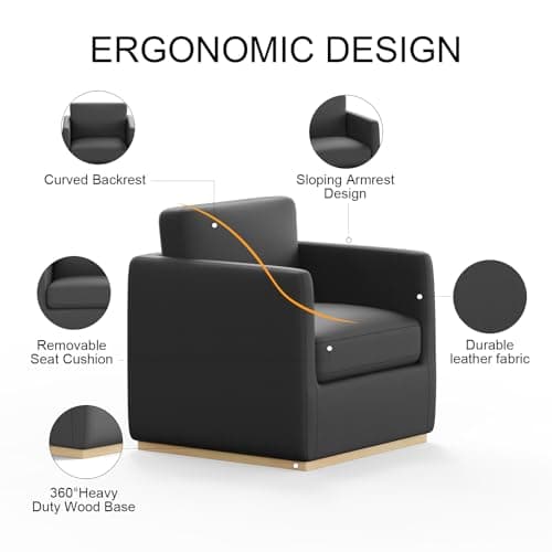 Premium Swivel Accent Chair for Living Room and Bedroom, Leather Black