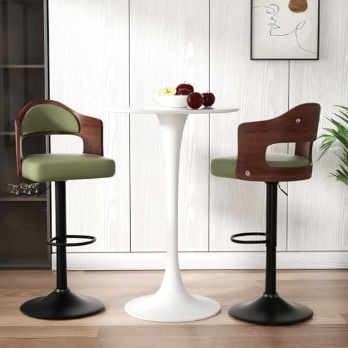 Adjustable Height Wooden Bar Stools Set of 2 with PU Leather Seat & Footrest
