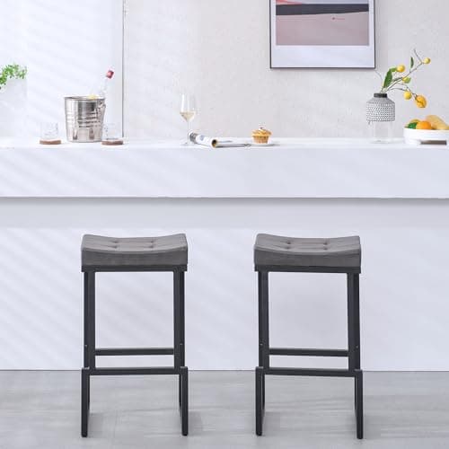 Grey 28" Faux Leather Bar Stools Set of 2