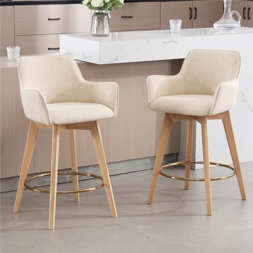 ONEVOG 26" Counter Height Swivel Bar Stool Set, Beige Linen Fabric