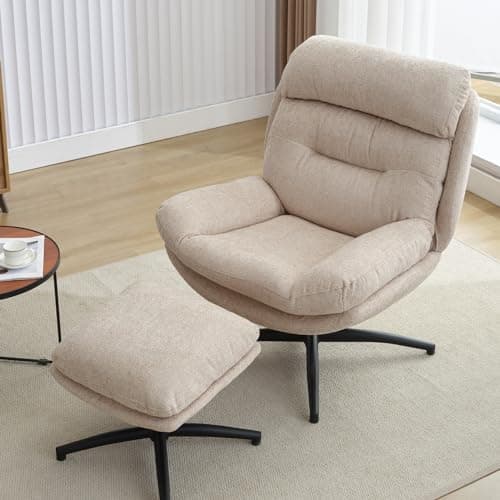 Swivel Accent Chair with Ottoman, Grey: Comfortable Reading Lounge