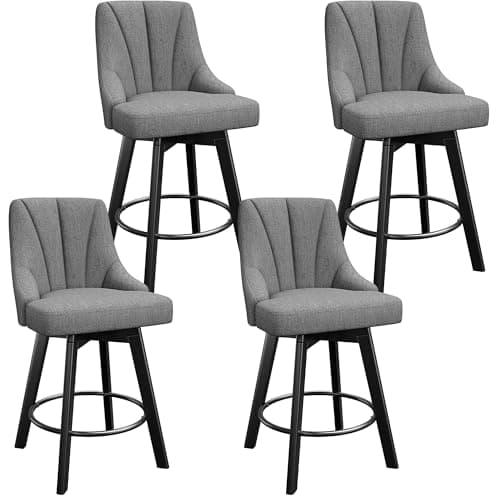 Dark Gray Fabric Upholstered Bar Stools with Back, 24" Counter Height, Set of 4