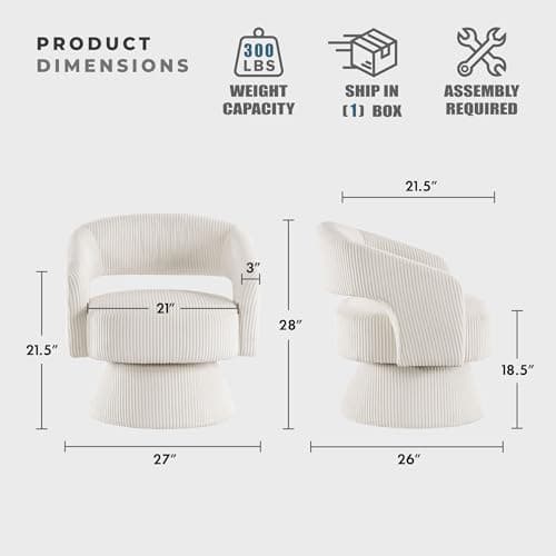 Beige Lexicon 360 Degree Swivel Corduroy Arm Chair for Living Room