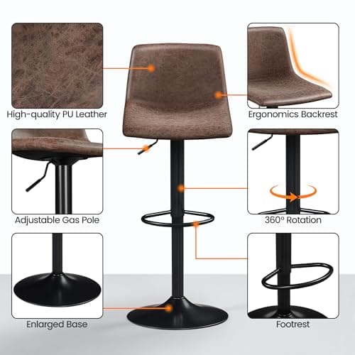 Yaheetech Adjustable Bar Stools Set of 4, Brown