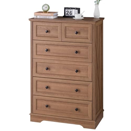 LDTTCUK 6-Drawer Farmhouse Dresser for Bedroom and Living Spaces, 48-Inch Tall, Black