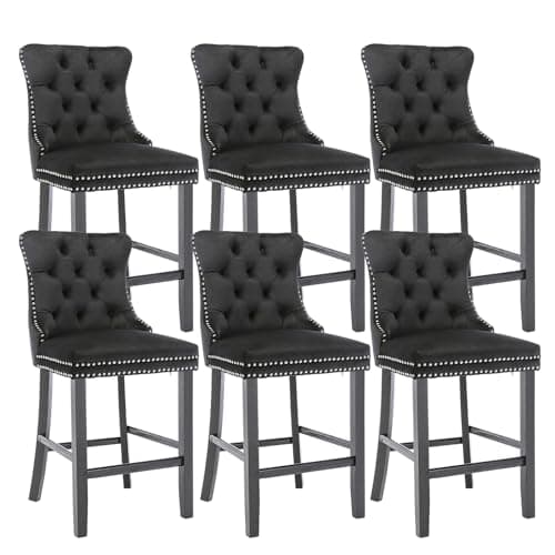 Counter Height Bar Stools Set of 2, Velvet Upholstered with Full Back - White