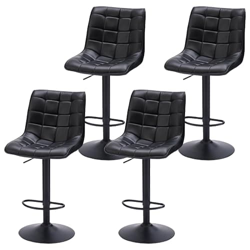 Black Modern Swivel Bar Stools, Adjust Height 24"-33", Kitchen Island Chairs (Set of 4)