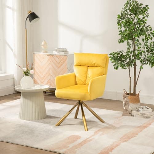 Yellow Velvet Swivel Accent Chair with High-Back and Metal Legs