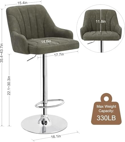 VECELO Counter Height Bar Stool Set, Swivel PU Gray