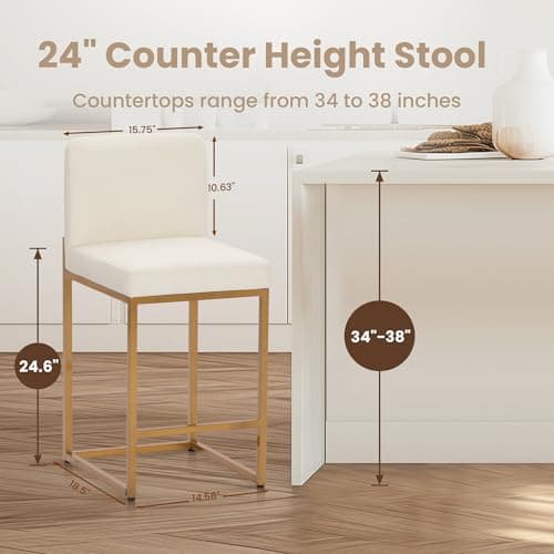 PHI VILLA White and Gold Counter Height Bar Stool Set with Back