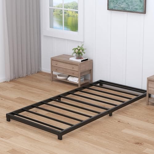 Black Heavy Duty Twin Bed Frame, No Box Spring Needed, Low Profile, Easy Assembly