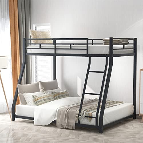 i-POOK Twin Over Full Metal Bunk Bed Frame with Ladder & Safety Guardrail, Gray