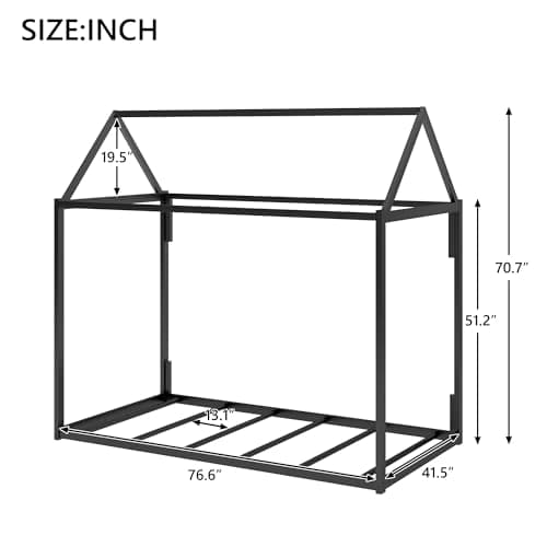 Bellemave Twin Size Metal Floor Bed for Kids, Black