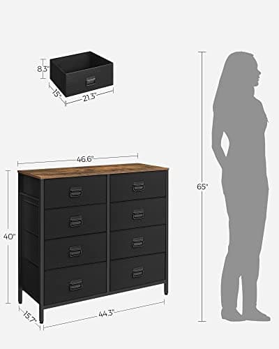 SONGMICS Rustic Brown & Black Fabric Dresser with 8 Drawers ULTS228B01
