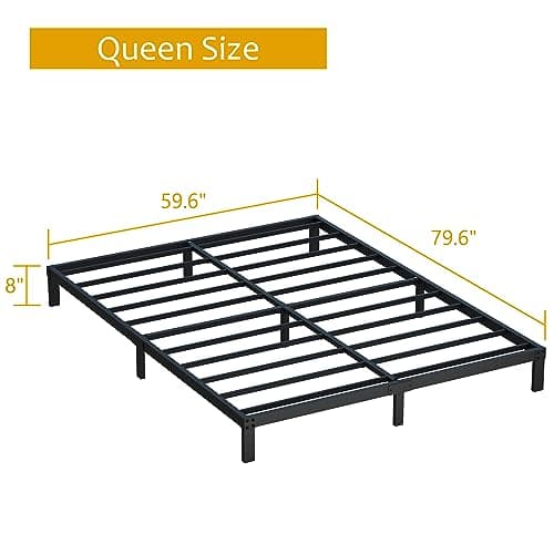 Heavy Duty 8 Inch Queen Metal Bed Frame, No Box Spring, Black