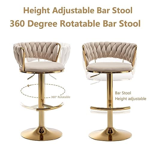 Gold Swivel Bar Stool Set, Beige, Counter Height (2pcs)