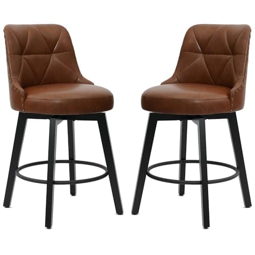 26 Inch Faux Leather Counter Height Bar Stools with Round Footrest