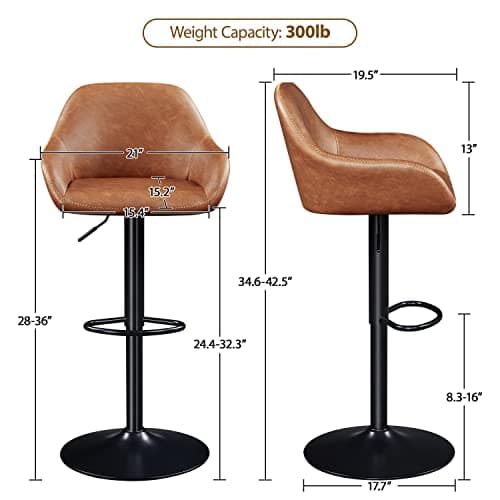 Yaheetech Brown PU Leather Swivel Bar Stool Set, Counter Height, 4 Pack
