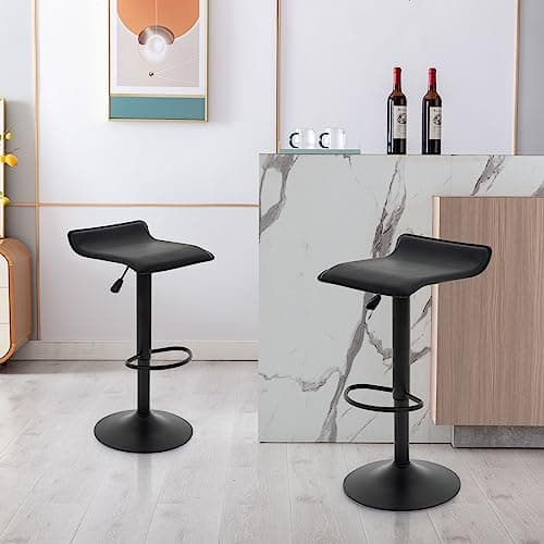 Vogue Black PU Leather Airlift Kitchen Bar Stools, Set of 2