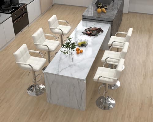 Modern PU Leather Bar Stools Set of 4, Whiteuously Adjustable Square Chairs