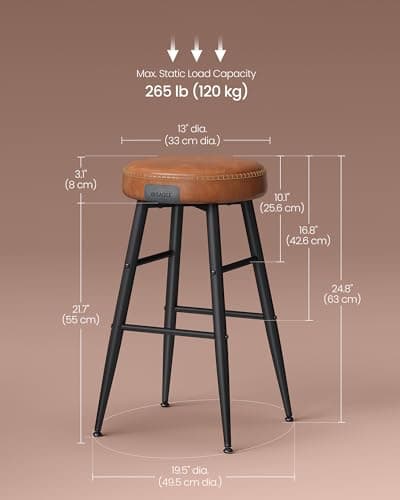 VASAGLE EKHO Collection Counter Height Bar Stools, Caramel Brown, 24.8-Inch Tall