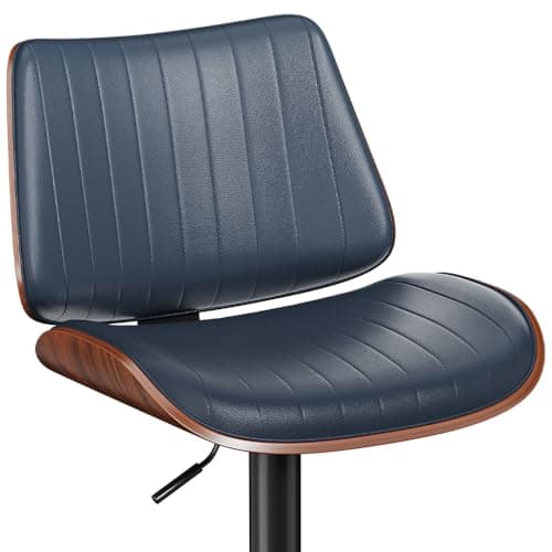 Bentwood Back Bar Stools, Black Leather Seat, Kitchen Island Set of 2