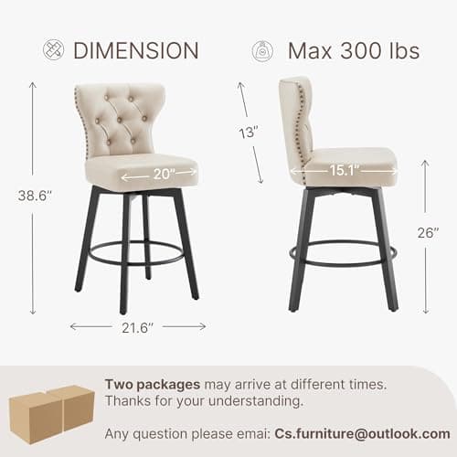 Beige Nailhead Trim Barstools 26" Swivel Kitchen Island Stools, Set of 4