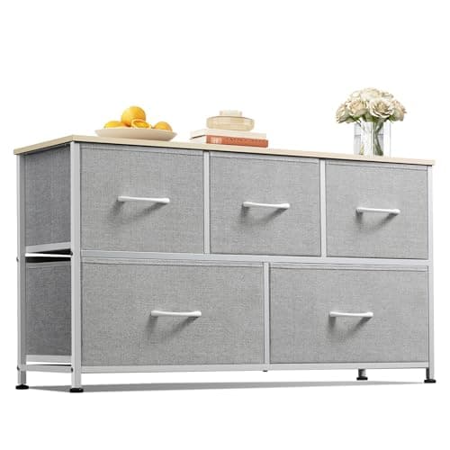 Charcoal Black Large Fabric Dresser with 5 Drawers
