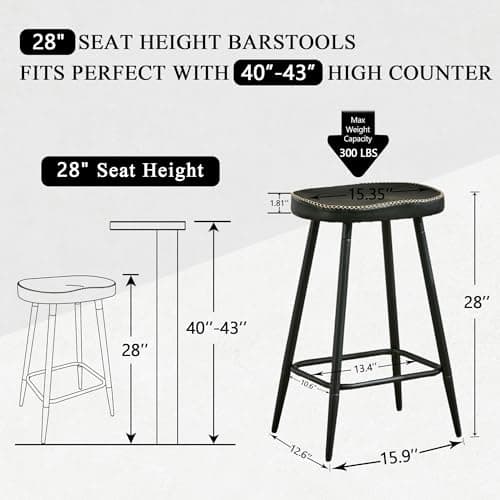Modern Black Faux Leather Bar Stools, 28" Height for Kitchen Island (2 PCS)