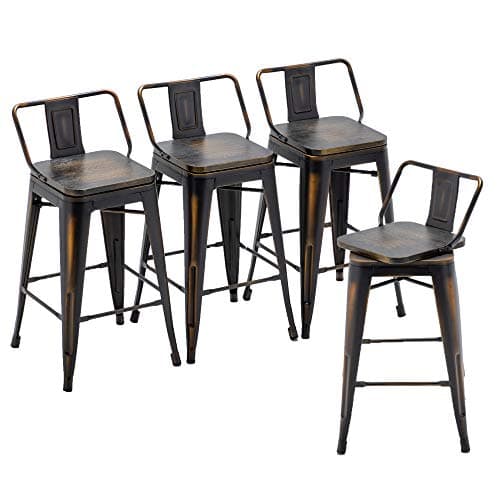 Changjie Matte Black Wooden Swivel Bar Stools for Kitchen Counter (Set of 4)