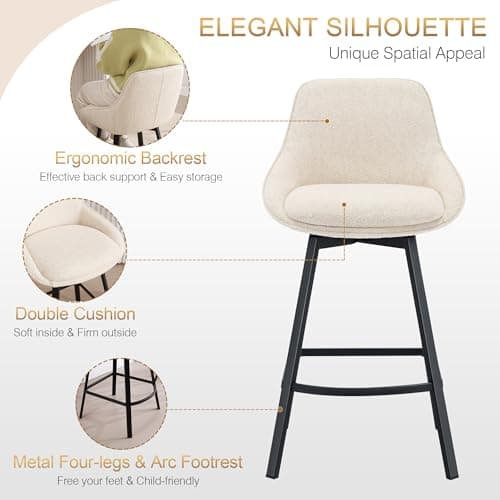 Zesthouse Set of 4 Modern Counter Height Bar Stools with Back, Beige Linen Upholstery