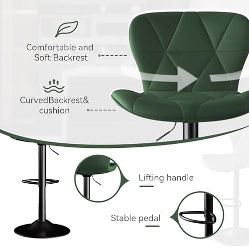 Green Faux Leather Bar Stools Set, Adjustable Swivel Kitchen Chairs