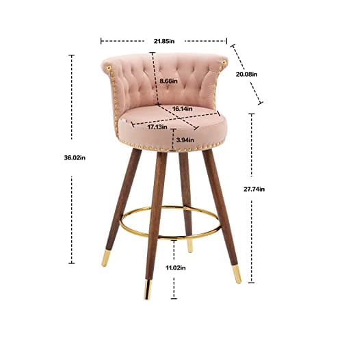 Set of 2 Pink Fabric Swivel Bar Stools for Kitchen Island Pub Dining
