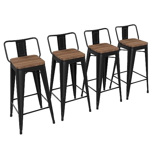 Yongchuang Matte Black Bar Stool Set of 4, 26 Inch Kitchen Counter Height