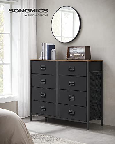 SONGMICS Rustic Brown & Black Fabric Dresser with 8 Drawers ULTS228B01