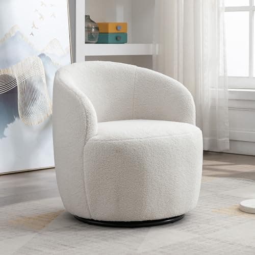 KIVENJAJA Teddy Sherpa Swivel Barrel Chair, Ivory, Modern Living Room Accent Chair