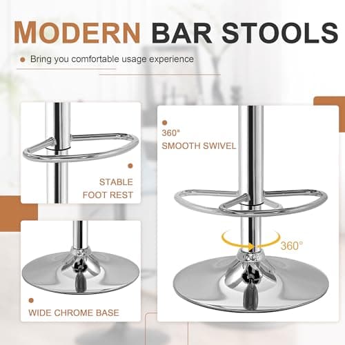 Modern PU Leather Adjustable Bar Stools Set of 2 for Kitchen Counter Island