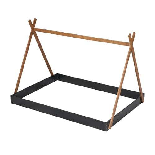 Montessori Style Black & Brown Wood Teepee Bed for Kids Box Spring Required
