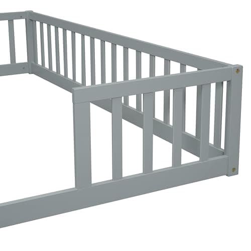 Montessori Floor Bed for Girls & Boys, Twin Size Safety Frame, Grey