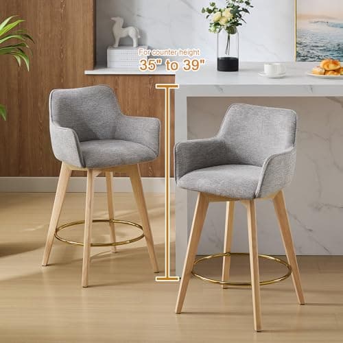 ONEVOG Counter Height Bar Stools Set of 2, Modern Swivel Grey