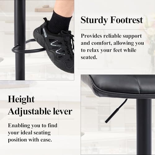 Black Modern Swivel Bar Stools, Adjust Height 24"-33", Kitchen Island Chairs (Set of 4)