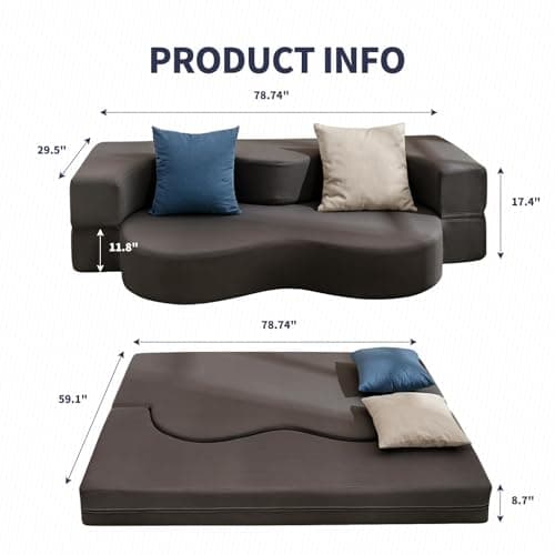 ijuicy Dark Grey Queen Size Foldable Futon Sofa Bed, Foam Mattress Lounge Sleeper