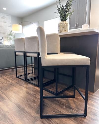 PHI VILLA Set of 4 Leather Bar Stools with Back