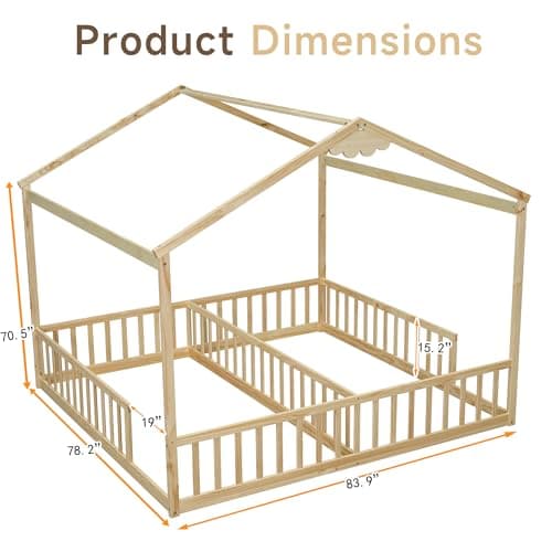 Twin Bed Frames for Kids, Montessori Wood Fence Railings, Natural Tone