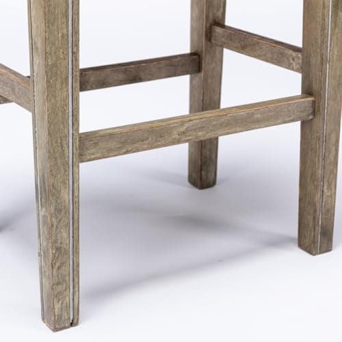 Set of 2 Counter Height Bar Stools, Solid Wood Legs, Faux Leather Cushion, Gray