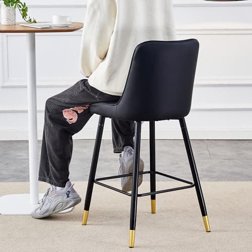 Modern Black Counter Height Bar Stool Set of 4, Faux Leather with Stable Legs