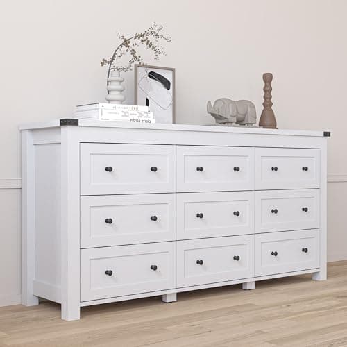 Modern White 9-Drawer Dresser with Ample Storage for Bedroom and Living Room