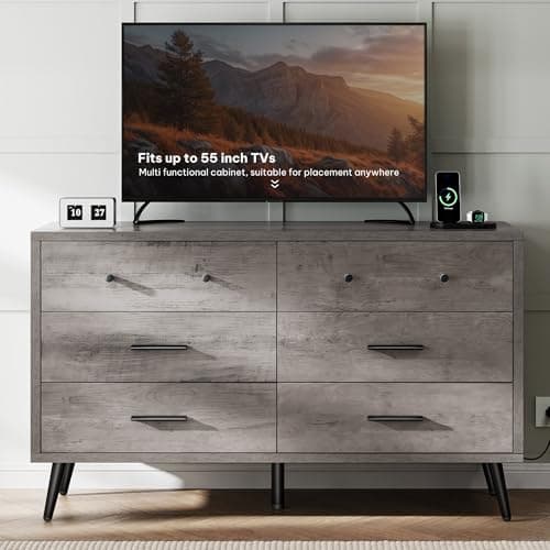 DWVO Grey 6 Drawer Dresser - Large Modern Wood Storage Chest