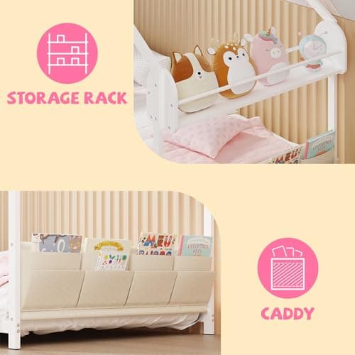 Timy House Bed Twin Size with Storage - White
